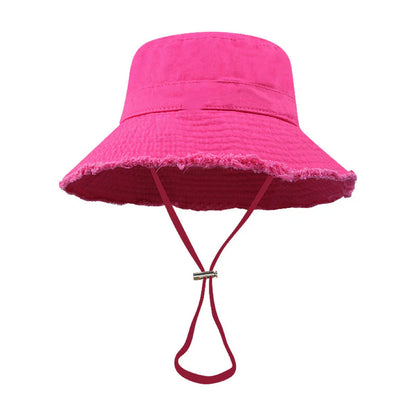 Fashion Ladies Summer Leisure Protection Sun UV50+ Beach Hat Bucket Hat Water Washed Fur Brim Men's Panama Hat Sunscreen Cap