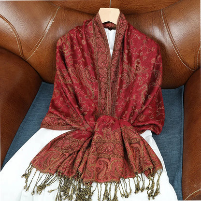 Classic Boho Paisley Jacquard Shawl Vintage Thin Soft Cozy Scarf Elegant Style Breathable Blanket Scarf With Tassel For Women
