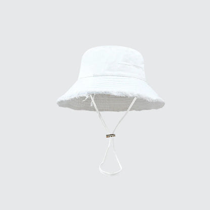 Fashion Ladies Summer Leisure Protection Sun UV50+ Beach Hat Bucket Hat Water Washed Fur Brim Men's Panama Hat Sunscreen Cap