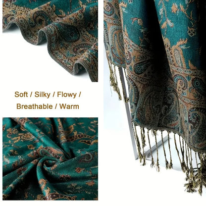 Classic Boho Paisley Jacquard Shawl Vintage Thin Soft Cozy Scarf Elegant Style Breathable Blanket Scarf With Tassel For Women