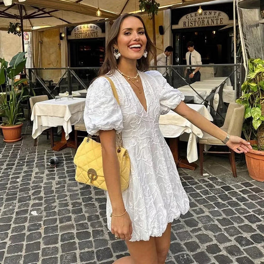 2024 New Embroidered Dresses Summer Women's Fashion Slim V-neck Elegant Vacation Mini Women's Dress Youth Street Party Dress